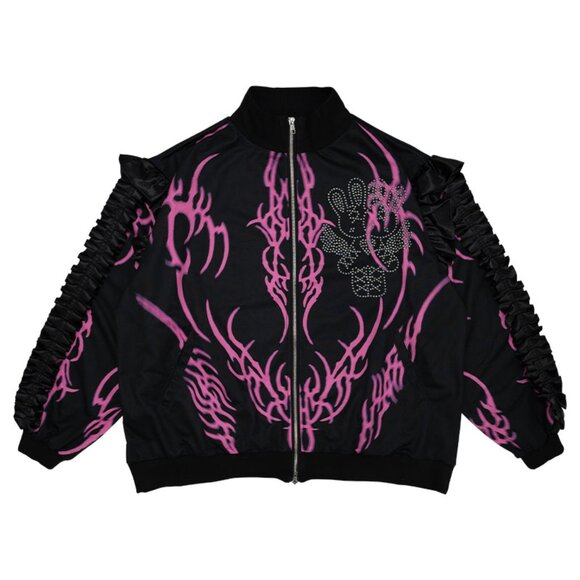 ACDC RAG - Nightmare Studded Bunny Ruffle Black Oversized Jacket - Picture 1 of 10